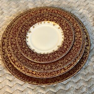 Elegant Red and Gold Dinnerware Set